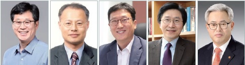 좌측부터 안호영 국회의원, 산진수 국장, 이상훈 소장, 이강근 교수, 송영수 협회장