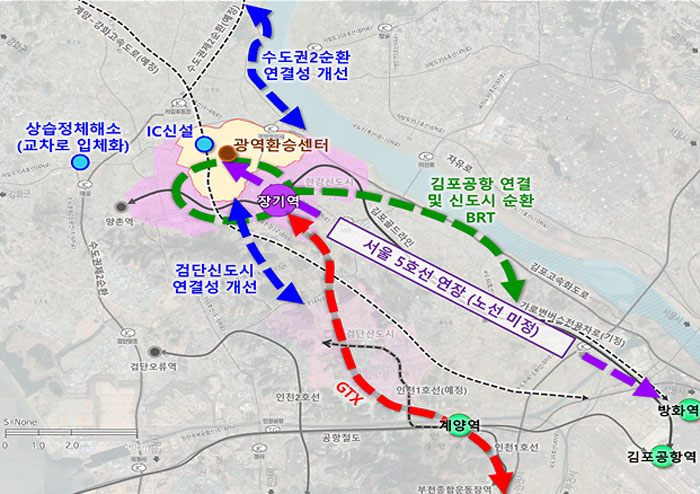 김포한강2 콤팩트시티 광역교통망 계획. (출처 : 국토교통부)