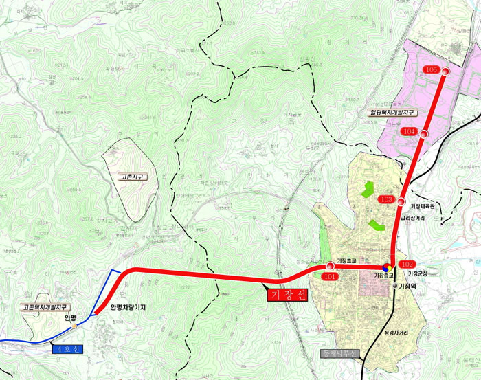 도시철도 기장선 노선도. (자료출처 : 기장군)
