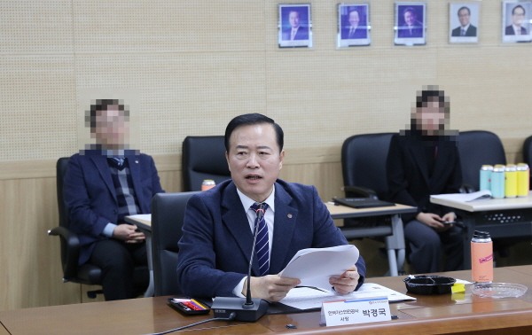 가스안전공사 박경국 사장이 제13차 충북혁신도시 기관장협의회에서 발언하고 있다.