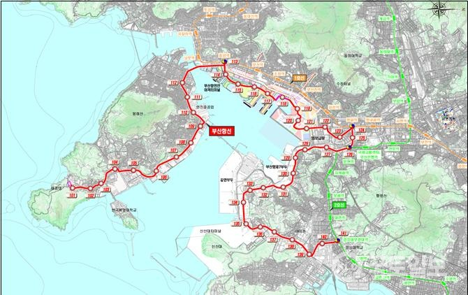 ▲영도선, 우암감만선, 시베이선을 통합한 총 24.21km 부산항선 노선도. 수소연료전지 기반 무가선 트램을 도입해 원도심을 15분 생활권으로 연결할 계획이다.(사진_안도일 기자)